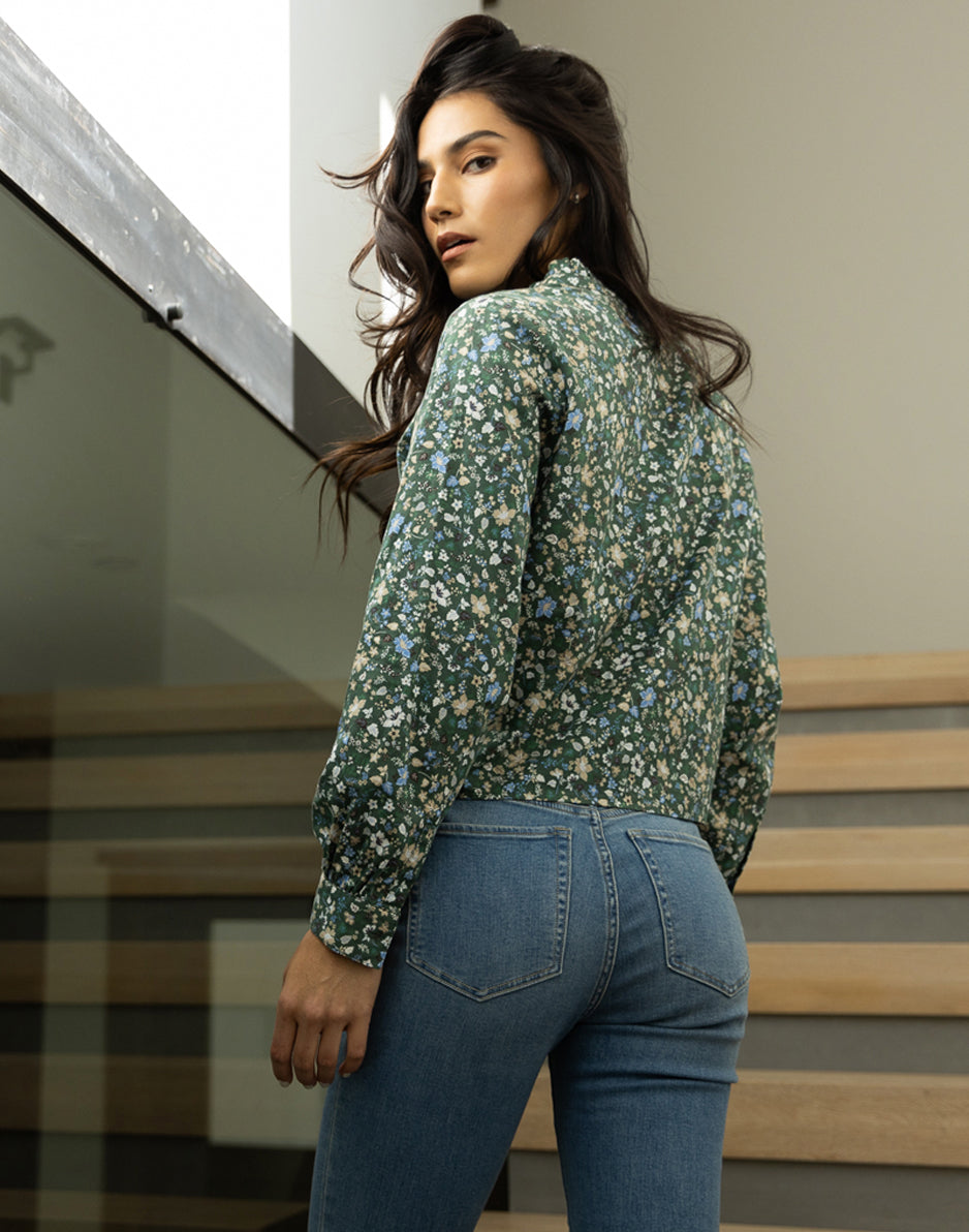 Reagan Twill Long Sleeve: Cilantro Floral