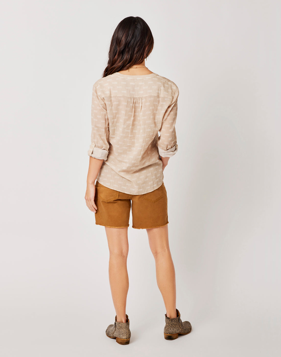 Dylan Gauze Shirt: Lt. Khaki Dashed - FINAL SALE