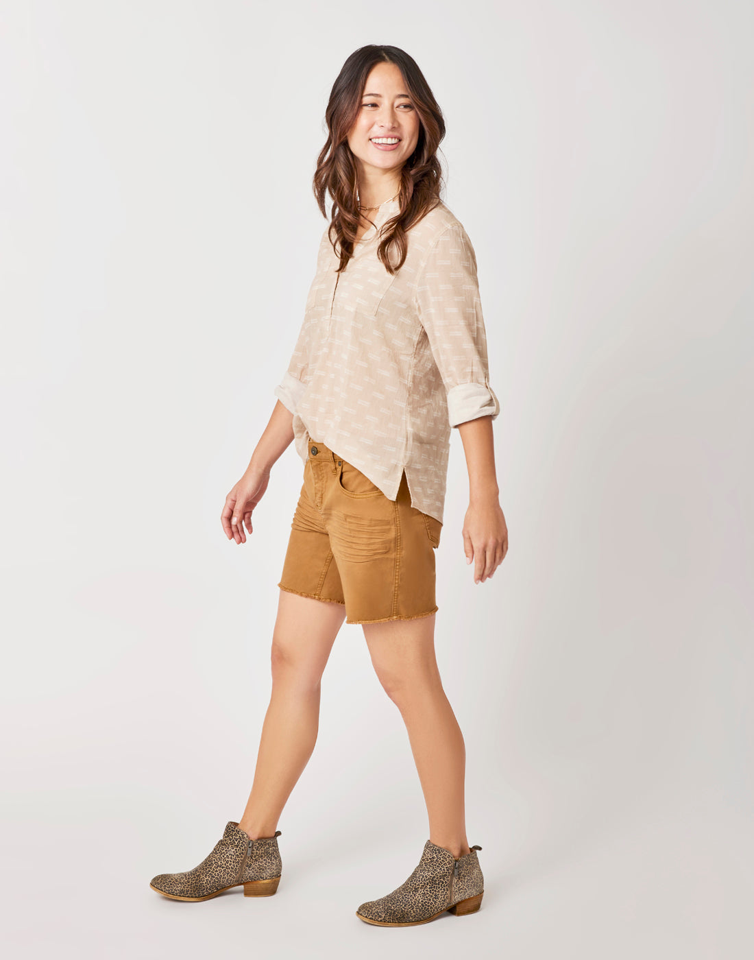 Dylan Gauze Shirt: Lt. Khaki Dashed - FINAL SALE